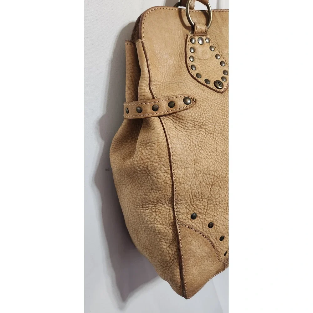 Frye Studded Pebbled Leather Hobo Bag Tan Camel Shoulder Bag